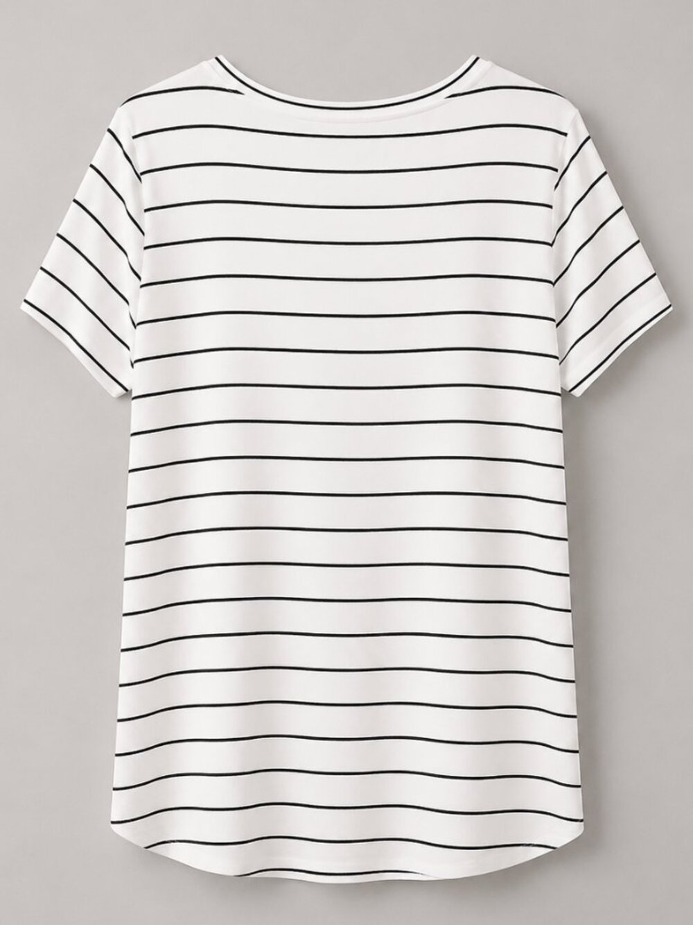 ANN TAYLOR Striped Crewneck Short Sleeve T-Shirt Top Off-white Black Sz MP EUC - Picture 5 of 11